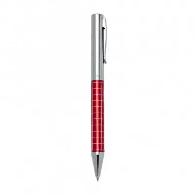 Caneta prata com quadriculado em vermelho