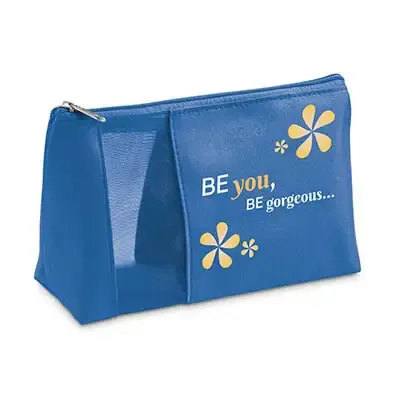 Bolsa de cosméticos cor azul com logo
