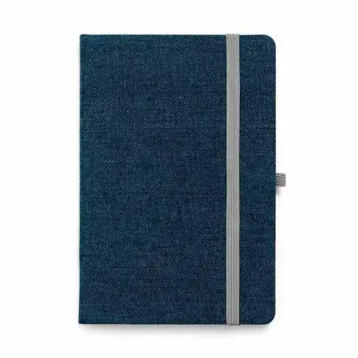 Caderno A5 com capa dura forrada (tecido jeans) azul