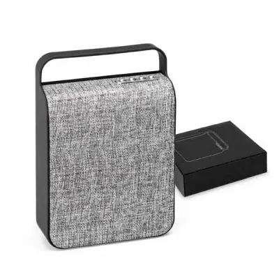 Caixa de som retangular com alça - cinza e preto