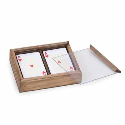 Kit Jogos com dois baralhos em caixa de madeira envelhecida
