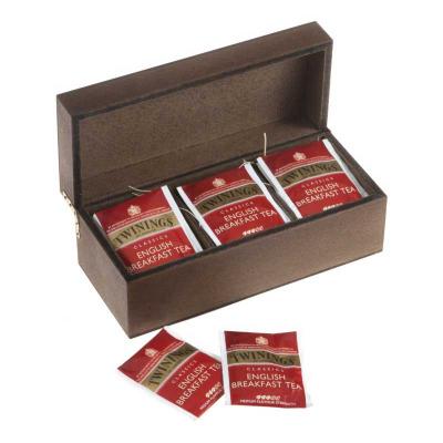 Kit chá em caixa de madeira envelhecida com 5 divisões com sachês