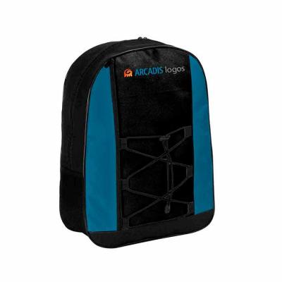 Mochila personalizada com bolso frontal e dois bolsos telados nas laterais