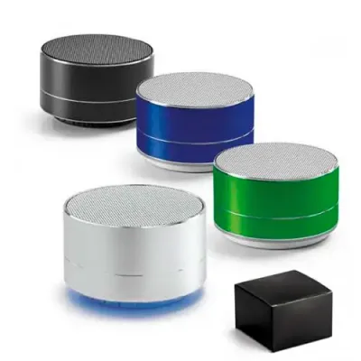 Caixas de som bluetooth com acabamento em alumínio em diversas cores