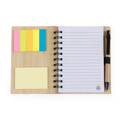 bloco de anotações ecológico contém caneta e autoadesivos