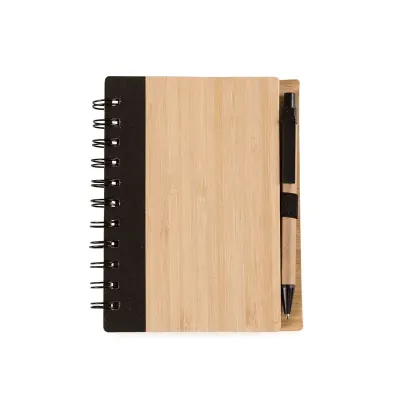 Bloco de notas em bambu com caneta