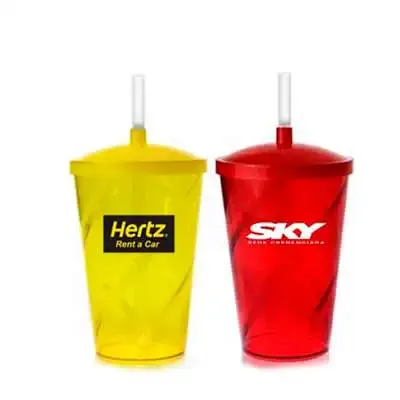 Copo promocional personalizado com logo tampa e canudo