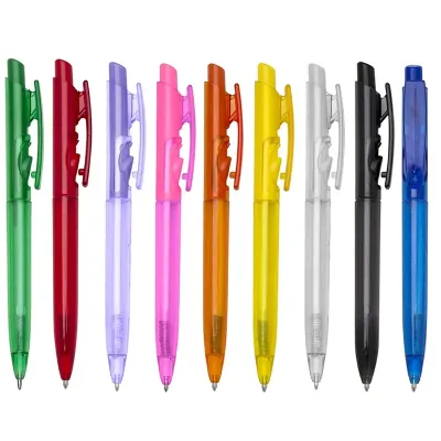 Canetas esferográficas copo plástico translúcido