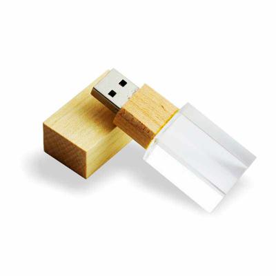 Box Brindes - Pen drive de vidro ecológico com detalhe em madeira
