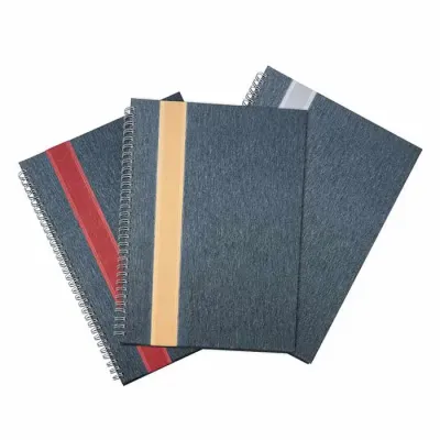 Caderno grande com faixa lateral frontal e verso liso. Pintura texturizada e wire-o prata, possui...