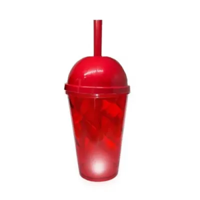 Copo Twister Vermelho Com Tampa de Bolha e Canudo