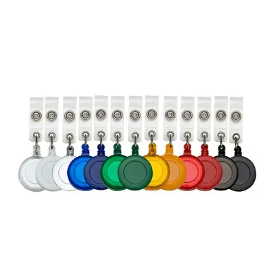 Porta crachá retrátil plástico, cores leitosas e translúcidas