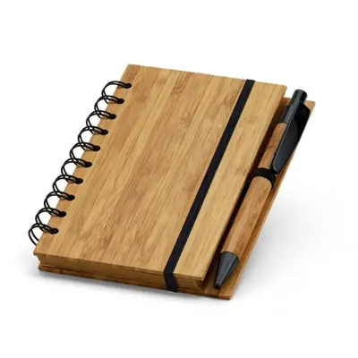 Caderno A6 em bambu 10,5 x 14,8cm com 70 folhas pautadas 