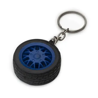 Chaveiro plástico formato pneu azul