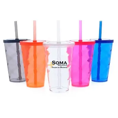 Copo 550ml espiralado com tampa e canudo