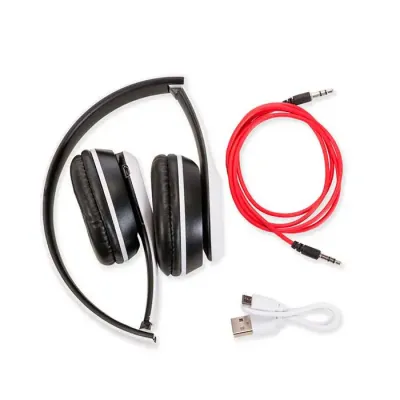 Fone de ouvido bluetooth com cabo USB e cabo auxiliar