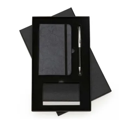 Kit executivo 3 peças: caderneta, caneta e porta-cartão