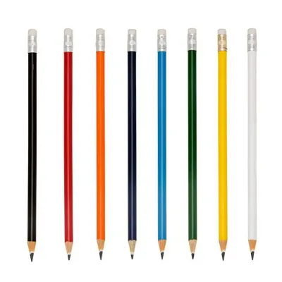 Lápis resinado colorido com borracha, grafite preto e guarnição prateada