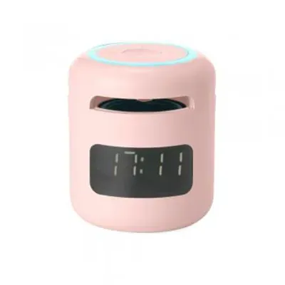 Caixa de som multimídia com relógio rosa