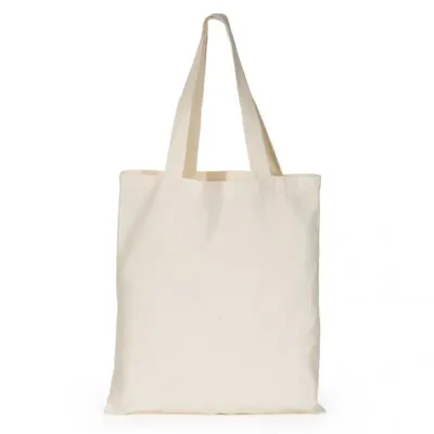 Sacola de algodão com alças costuradas na parte interna.
