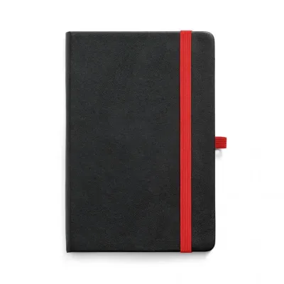 Caderneta com Pauta e Porta Caneta - elástico vermelho