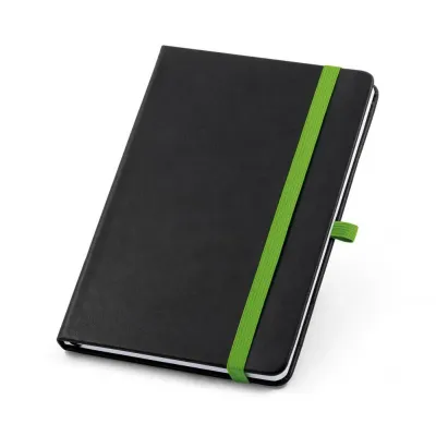Caderneta com Pauta e Porta Caneta - elástico verde