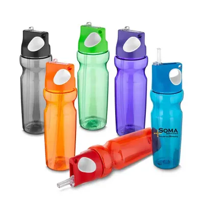 Squeeze plástico 870 ml com alça de mão emborrachado e canudo