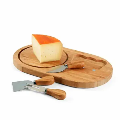 Tábua de queijos. Bambu. Com 3 talheres. Incluso caixa de cartão. Food grade. 330 x 195 x 16 mm |...