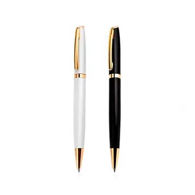 Caneta de metal personalizada nas cores branco/preto com dourado