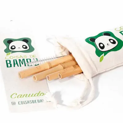 Kit canudo de bambu