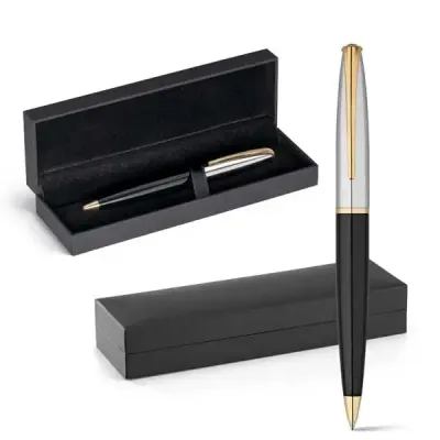 Caneta de metal com detalhes em banho de ouro 