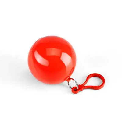 Capa de chuva em embalagem vermelha redonda com mosquetão