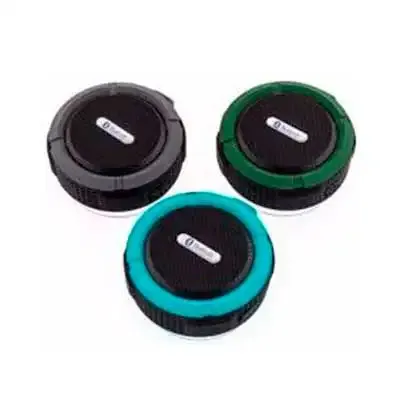 Caixa de som bluetooth/wireless emborrachada à prova dágua com ventosa, acompanha suporte com mos...