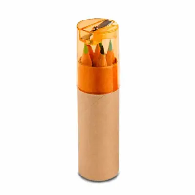 Kit com 6 mini lápis de cor em tubo com apontador