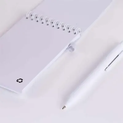 Kit Escritório Personalizado branco bloco e caneta
