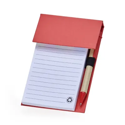 Bloco de anotações ecológico vermelho com caneta