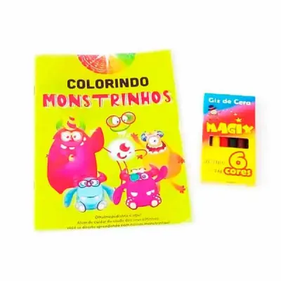 Revistinha para colorir e giz de cera