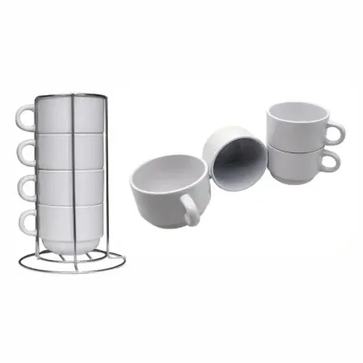 Kit 4 xícaras com suporte