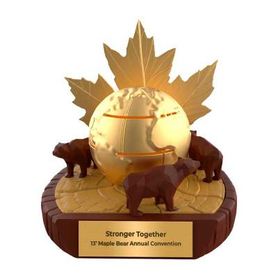 trofeu-personalizado-3d-oaloo folhagens com globo dourado e ursos