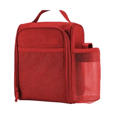 Bolsa térmica vermelha com bolso em tela
