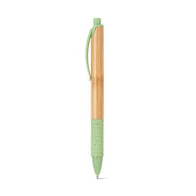 Caneta esferográfica em bambu com detalhes em verde