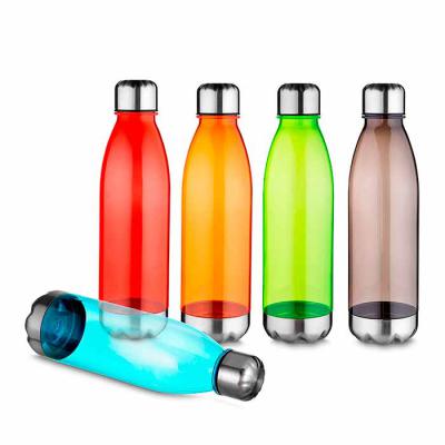 Squeeze plástico 700ml no formato garrafa com o corpo transparente colorido