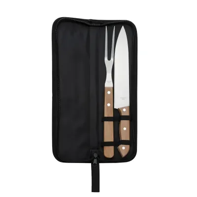 Kit churrasco 2 peças com estojo, contém faca e garfo. 