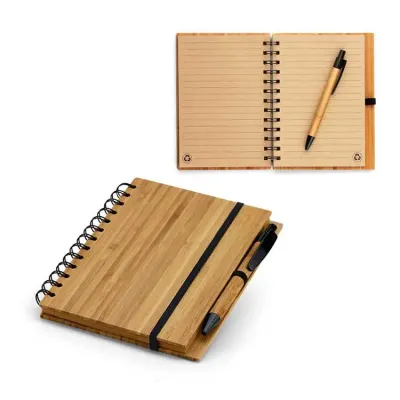 Caderno A5 espiral com capa dura em bambu