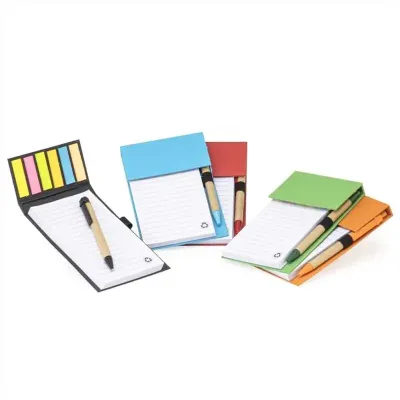 Blocos de anotações ecológico com caneta - várias cores