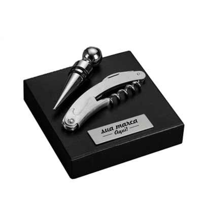 Kit vinho de 2 peças com saca rolhas de metal e tampa de bico