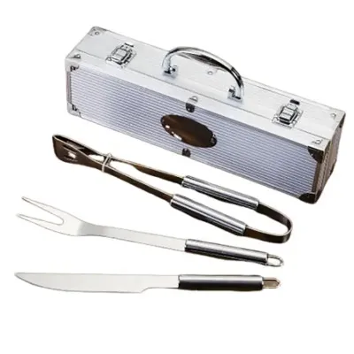 Kit churrasco 3 peças em maleta de alumínio com relevo