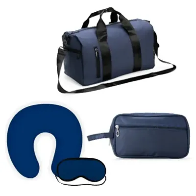 Kit Viagem Couro Sintético Azul