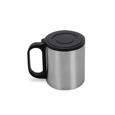 Caneca de inox 180ml com cabo e tampa em plástico resistente 