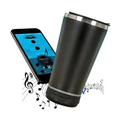 Copo térmico preto com caixa de som